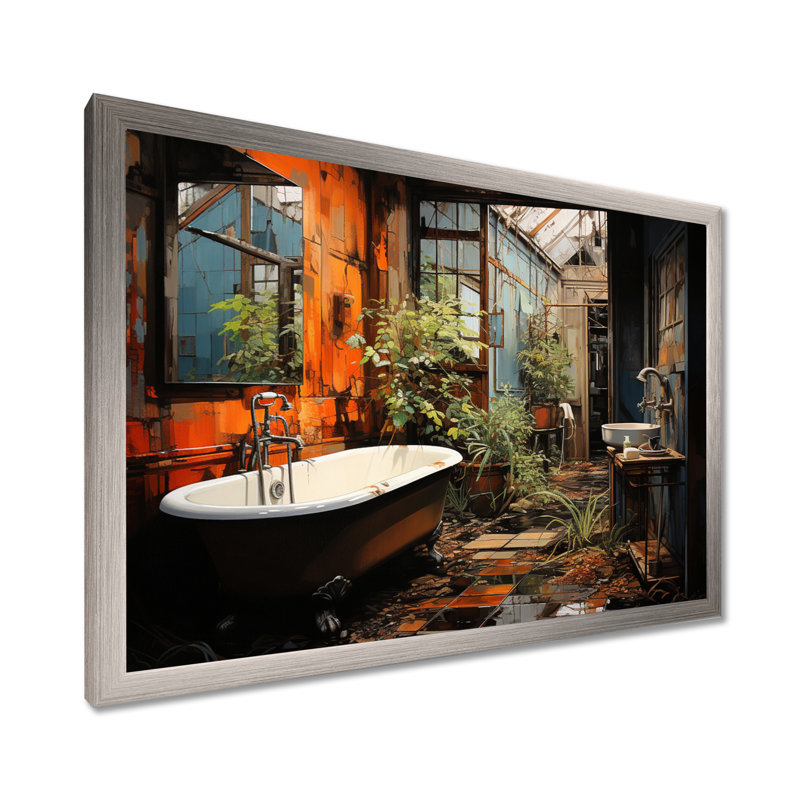 Salle de bain Urban Oasis I - Art mural de salle de bain, H 24 po x l 32 po x P 1 po, Cadre simple argenté