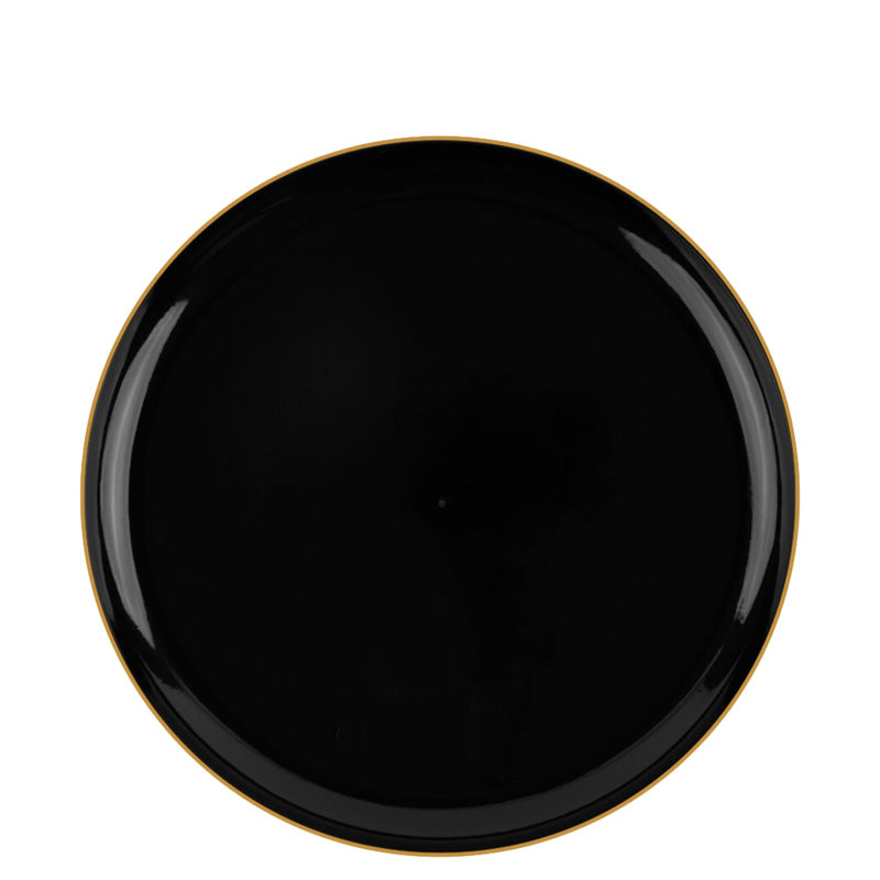 Assiettes rondes en plastique noir jetables Ecoqualité avec bordure dorée 70 invités, 70
