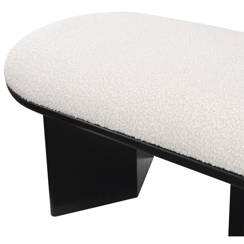 Wilshire Boucle Fabric Upholstered Bench, Cream Boucle Fabric, Black
