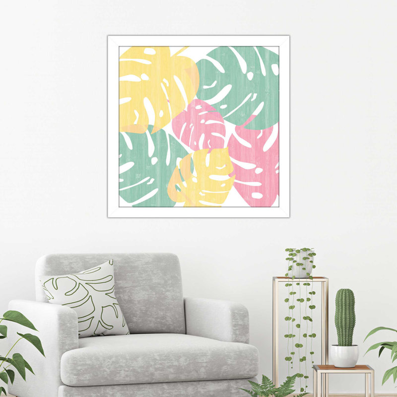 « monstera i brillante on white », reproduction de peinture à l’acrylique, H 21,5 po x l 21,5 po x P 0,75 po, Cadre blanc