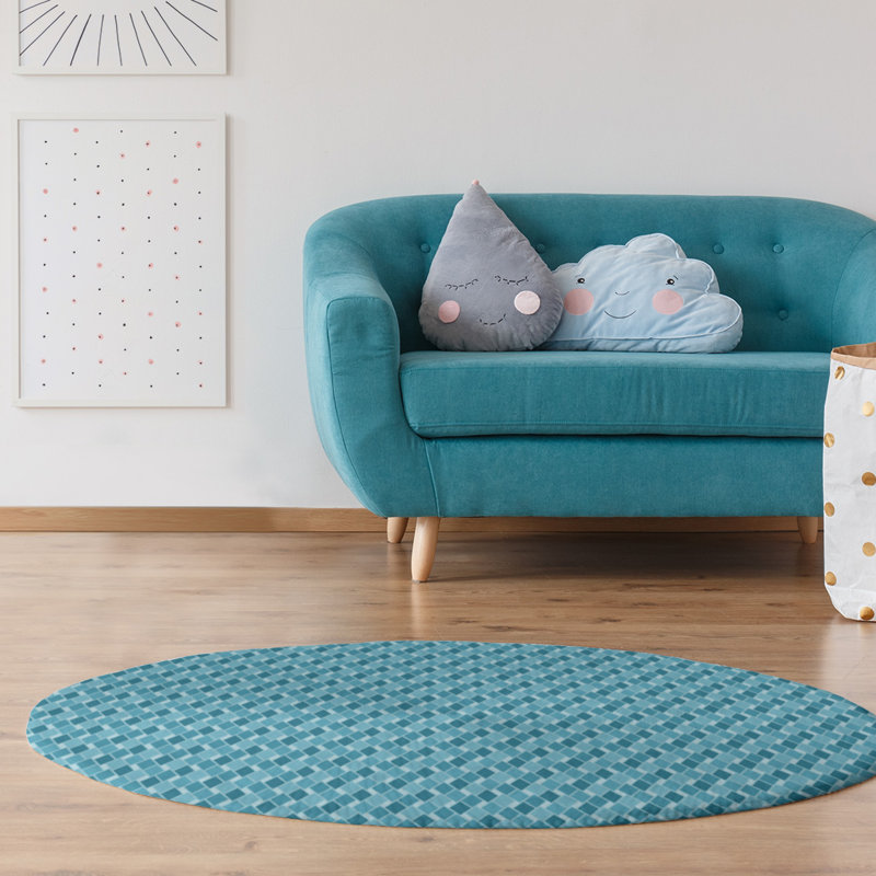 Tapis bleu à carreaux rétro, Rond 5 pi