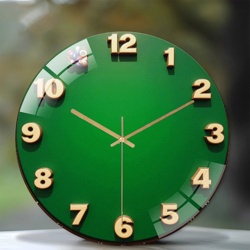 Horloge murale élégante avec fond vert - Horloge murale moderne en verre 12 po