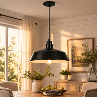 Luminaire suspendu industriel noir de 17 pouces avec cordon réglable de 10 pi, luminaire suspendu vintage de plafond pour une utilisation intérieure, câblage fixe de 120 V, compatible avec culot moyen à DEL E26, homologué UL