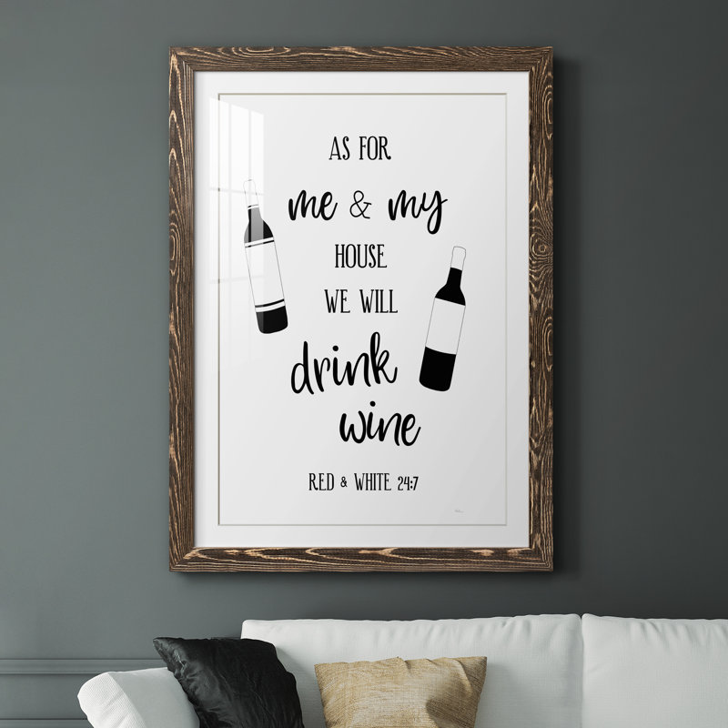 Drink Wine - Art textuel sur papier avec cadre photo, H 31,5 po x l 23,5 po x P 1,5 po, Papier, cadre noyer