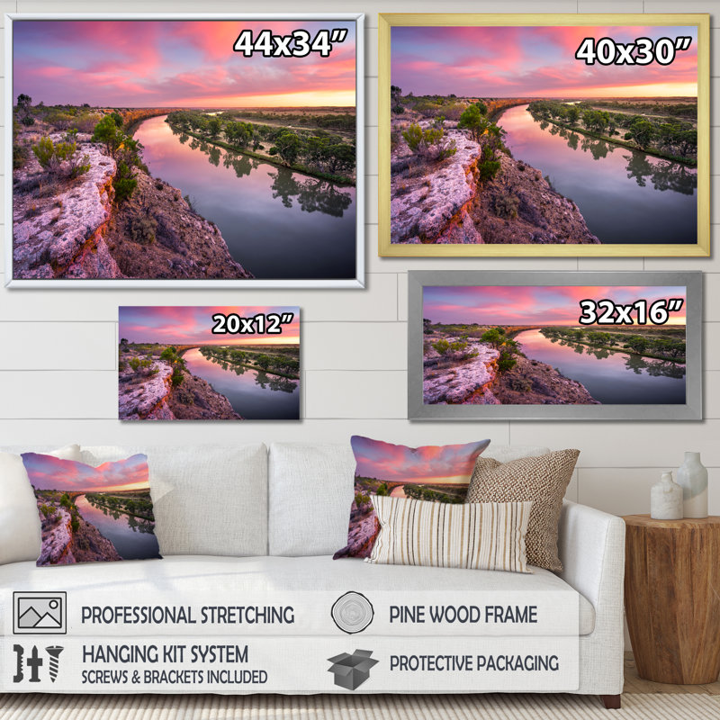 Murray River Sunset Victoria - impression, H 16 po x l 32 po x P 1 po, Cadre photo blanc