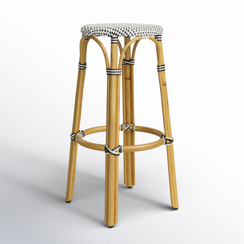 Alastair Bar & Counter Stool, White/Black Dot/Natural Rattan Frame, Bar Stool (30" Seat Height)