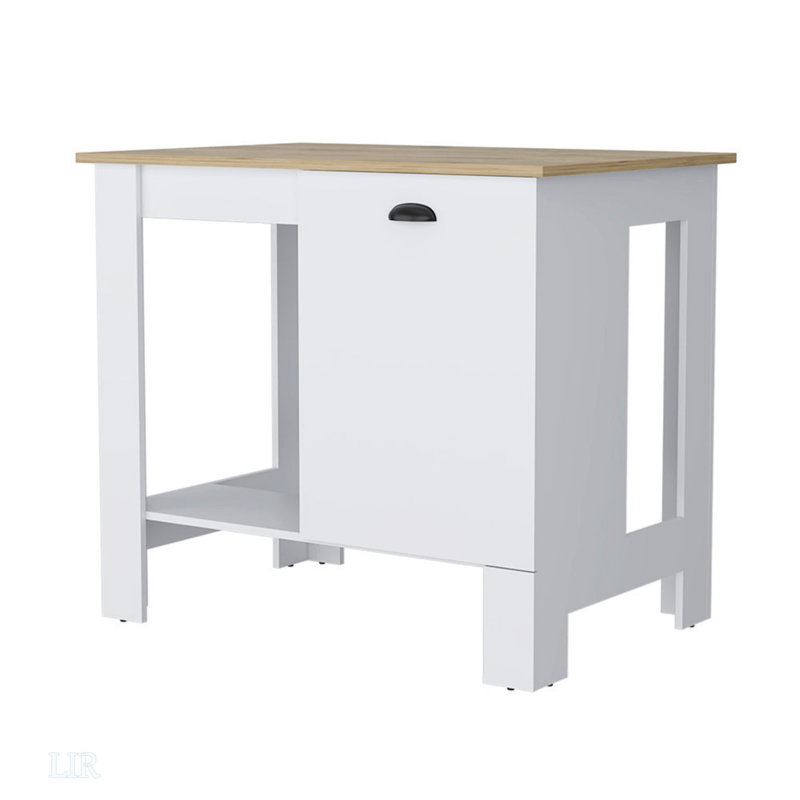 Îlot de cuisine 1 porte avec tablette ouverte blanc et Macadamia, îlot de cuisine
