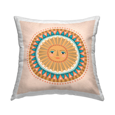 Boho Sun Mandala Pattern Outdoor Printed Pillow by Caroline Alfreds