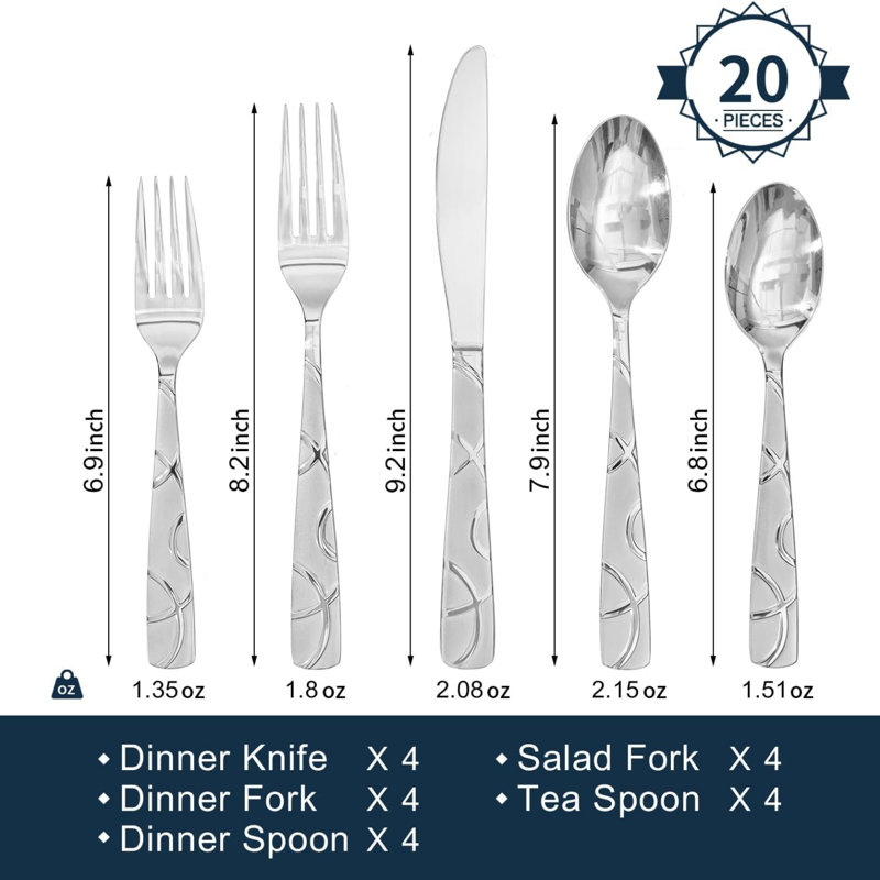 Ensemble de couverts moderne pour la cuisine (ensemble de 20)