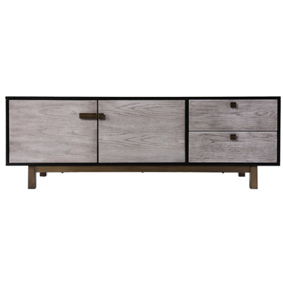Meuble audio-vidéo, gris, pour téléviseur de 60 à 69 pouces, portes doubles, 2 tiroirs, console à pattes en bronze antique, pour le matériau et le style