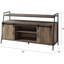 Meuble télé rustique avec porte coulissante de style grange, en chêne et noir, compatible avec les écrans jusqu'à 58 pouces (147 cm).