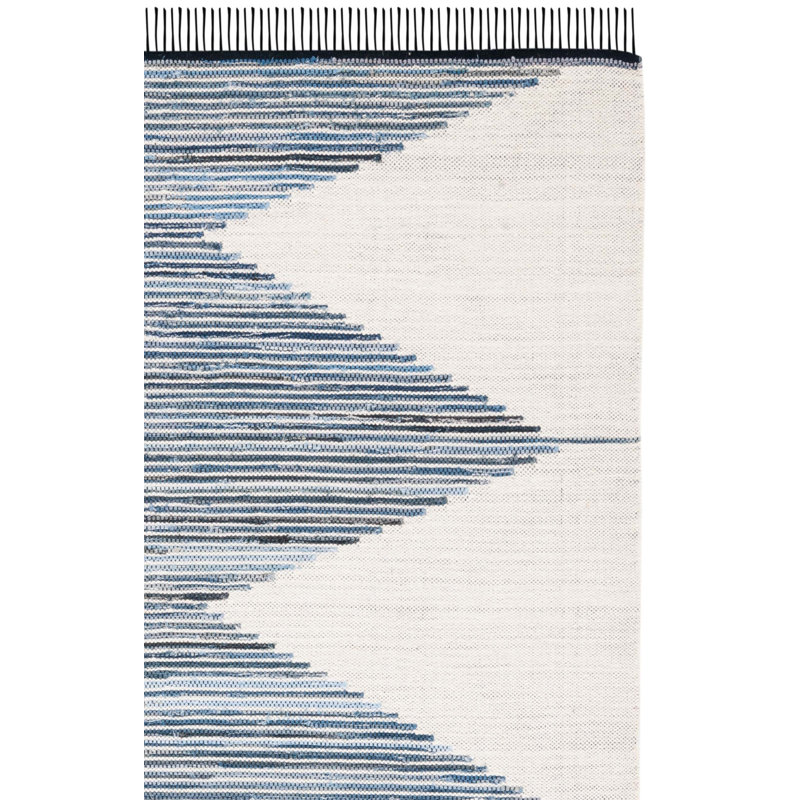 Borgey Flat Weave Wool/Jute Geometric Rug in Ivory/Blue, Rectangle 3' x 5'
