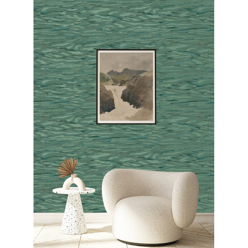 Papier peint ivoire Ivy Bronx Designs, Paon métallique / vert mousse