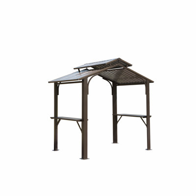 Abri de jardin à toit rigide 8 pi x 5 pi, abri de jardin extérieur avec double toit en acier galvanisé, abri de jardin permanent avec abat-jour pour barbecue avec 2 tablettes latérales et crochet de plafond pour le jardin de la terrasse du patio