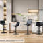 Tabourets de bar réglables, de 2, moderne Mid-Century, cuir de polyuréthane bleu, industriel, support arrière pivotant, comptoir de cuisine, base de 17,3 pouces, supports de 350 lb, salle à manger polyvalente, lb