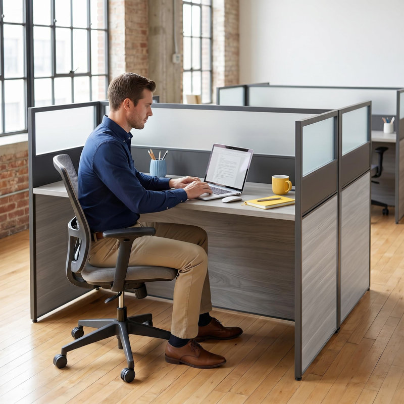Rectangle 2 Person Office Cubicle Desk,Office Cubicle Workstation, Privacy Partition Desk with Mute Soundproof Panels & Cable Management