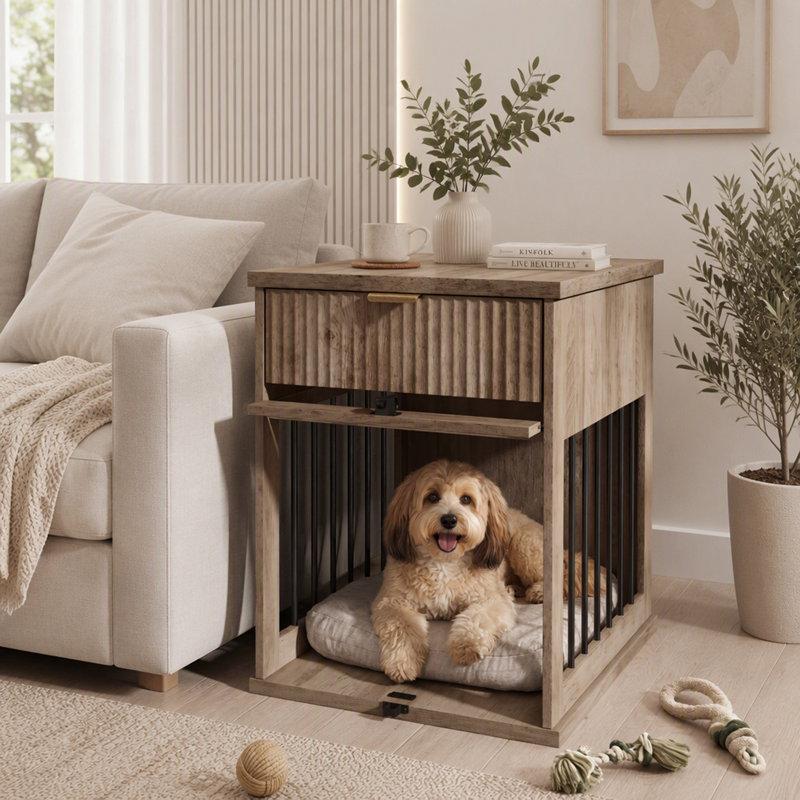 Steel Pet Furniture Style Crate, Grey