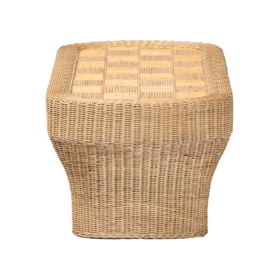 bali & pari Canika Natural Rattan Coffee Table - Handwoven Wicker Accent Table with Checkered Tabletop and Waterfall Base for Living Room or Sunroom