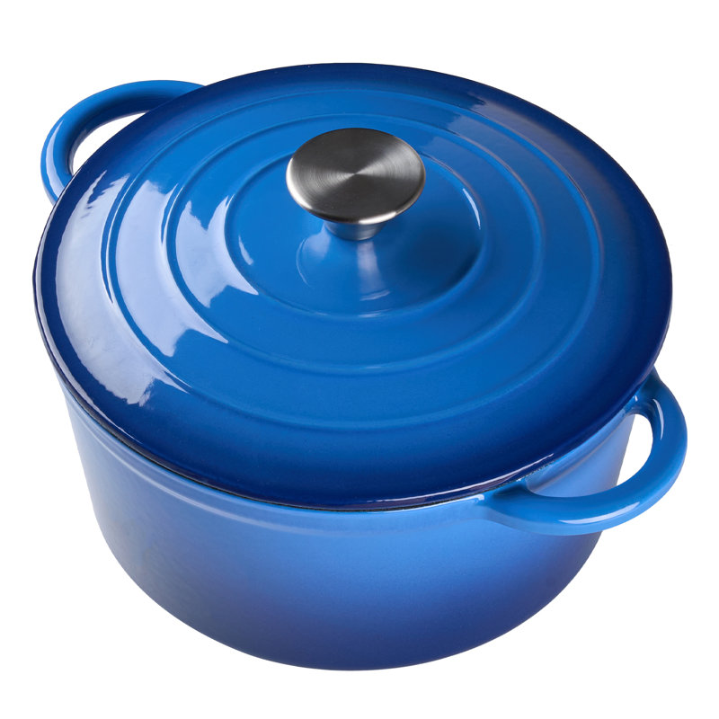 Living And Home Cast Iron Round Dutch Oven, Blue, 5 litres
