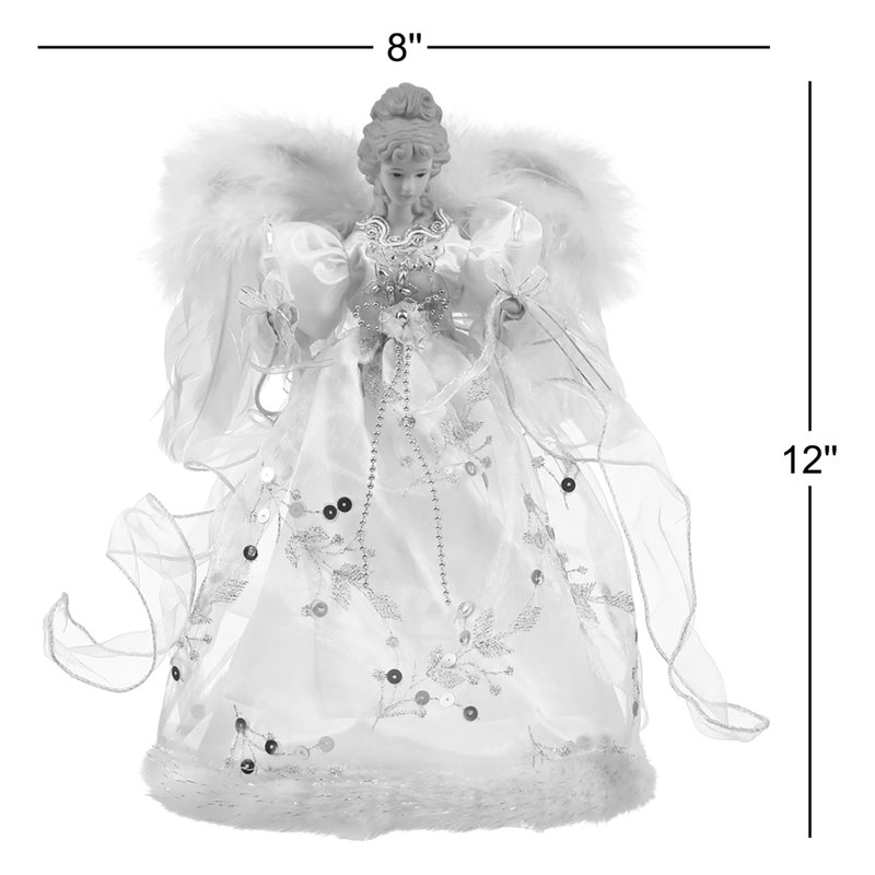 Angel Lighted Tree Topper Fiber Optic, White / Silver