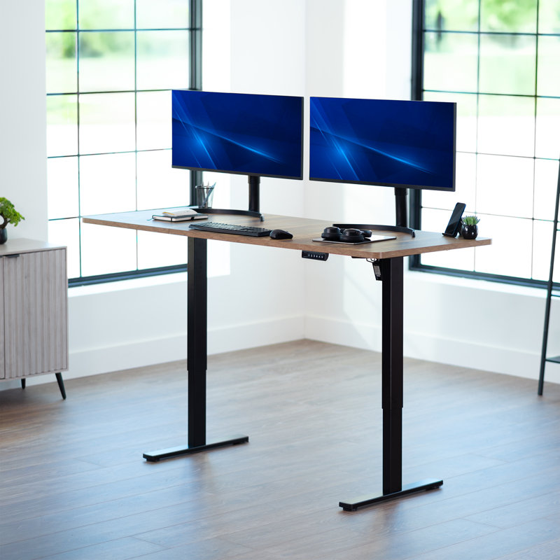 Vivo Electric Stand Up Desk, Reclaimed Wood, 70.9" W, Black