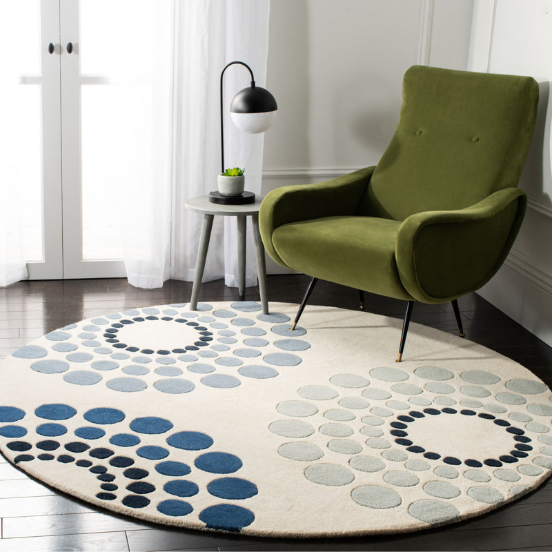 Tapis ivoire touffeté à la main Rajpi, Rond 8 pi