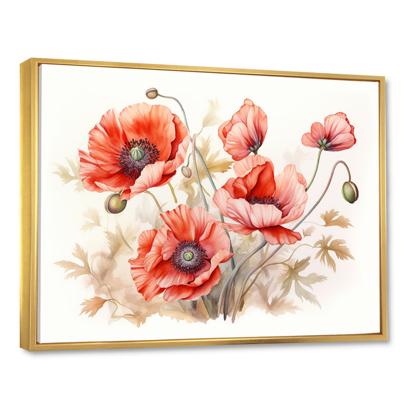 Charme des coquelicots dans Winter Delight I, H 12 po x l 20 po x P 1 po, Cadre flottant doré