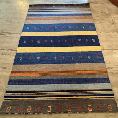 Hand Knotted Wool Striped Rug