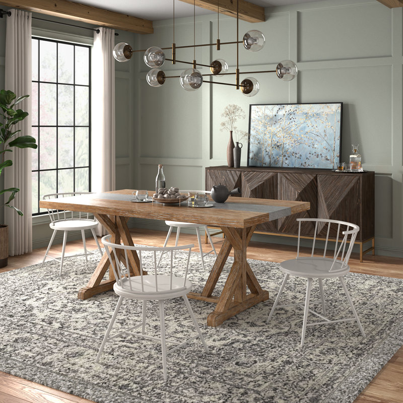 Ensemble de table de salle à manger et de chaises à dossier bas en placage de béton Warner, Blanc