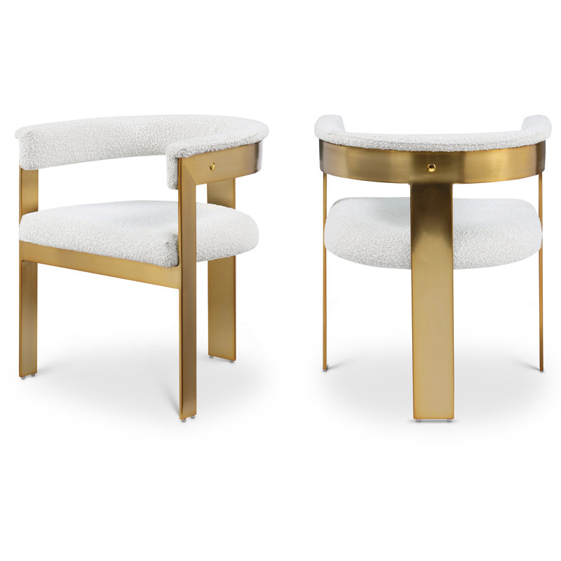 Chaise avec accoudoirs sans dossier rembourrée Romeo, Tissu crème bouclé, Or brossé