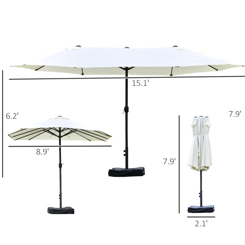 Parasol de patio de 15 pi - Parasol de marché rectangulaire en acier à double face, Protection solaire beige, Fabrication robuste, Manivelle facile pour bloquer la cour arrière, Matériau, Assemblage