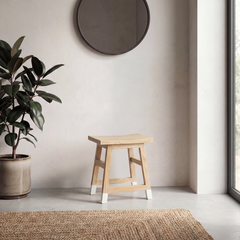 Tabouret d'appoint en bois massif de 18 po fabriqué à la main Finesse, Natural/White