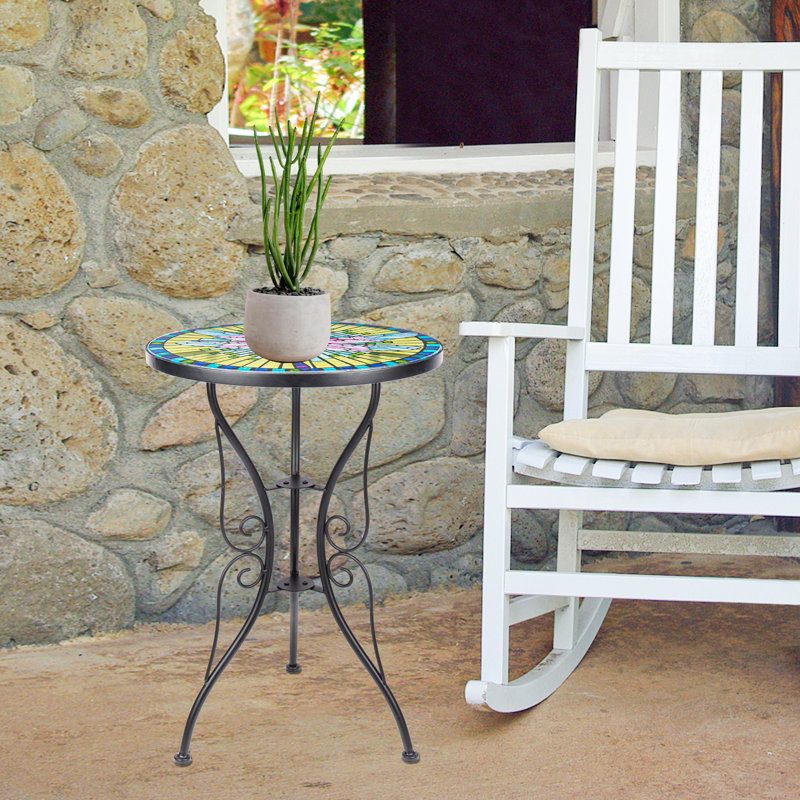 Aeren-A'Ter Round Metal Outdoor Side Table , 14'' in. W 14'' in. D