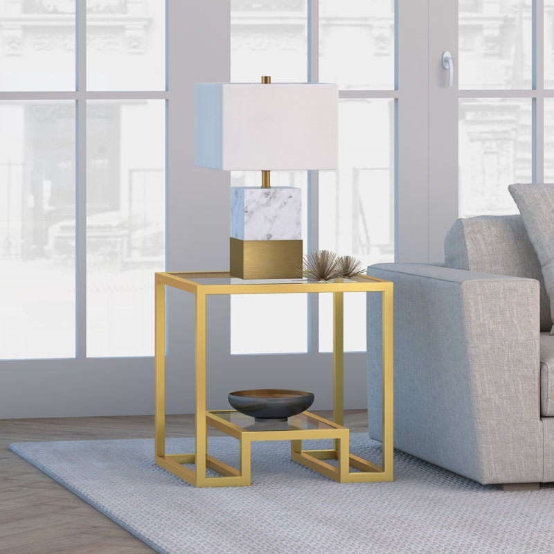 Glass Top Frame End Table, Gold