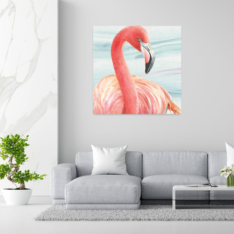 Oiseau flamant rose gracieux II, H 48 po x l 48 po