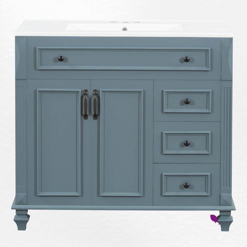 Ensemble de meuble-lavabo simple 36 po avec plateau en céramique, Bleu gris