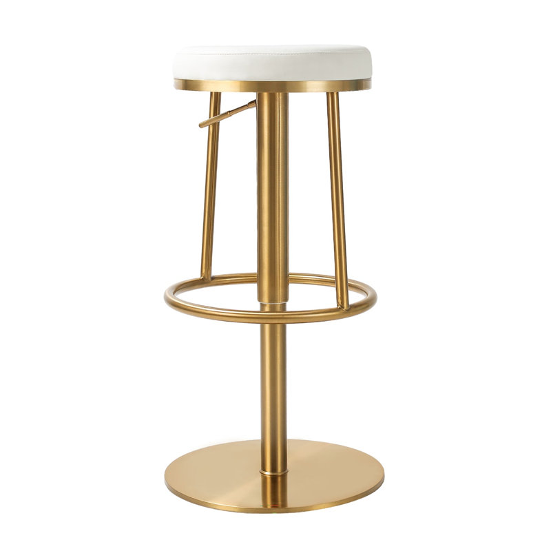 Aero Swivel Counter Bar Stool with Integrated Foot Rest, White Seat/Gold Frame