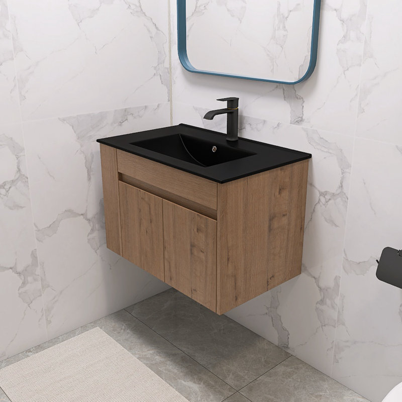Alyea 30 " W Single Vanity Bathroom Vanity With Ceramic Top, Matte Black