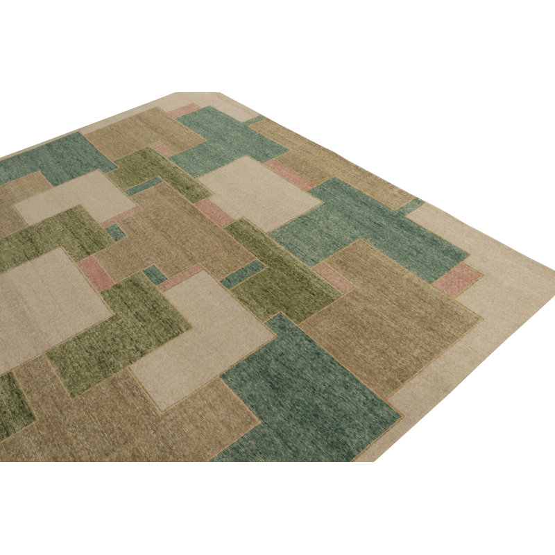Distressed Homage Hand Knotted Wool Geometric Area Rug, Rectangle 8' x 10'