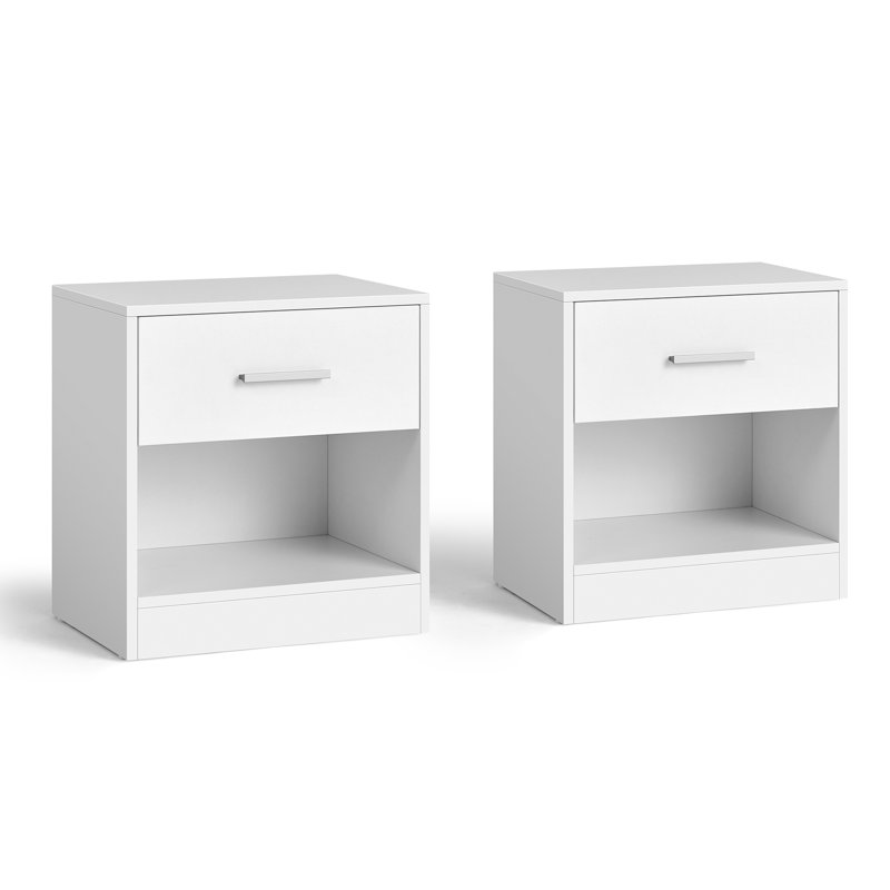 Meraya 39cm W Manufactured Wood Bedside Table, Classic White