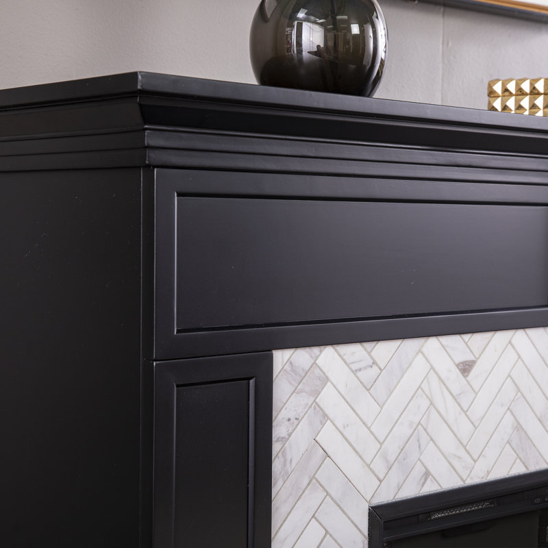 Marble Tiled Smart Fireplace Black