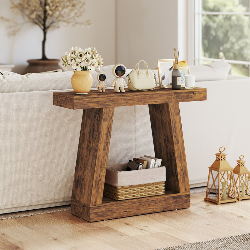 42" Farmhouse Console Table, 2-Tier Entryway Table with Storage and Thickened Tabletop for Hallway, Living Room, Entrance, Behind Couch, Dark Brown