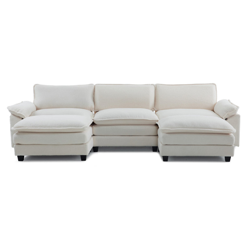 Latitude Run® 3-Seat Sectionals With 2 Ottoman, White Chenille
