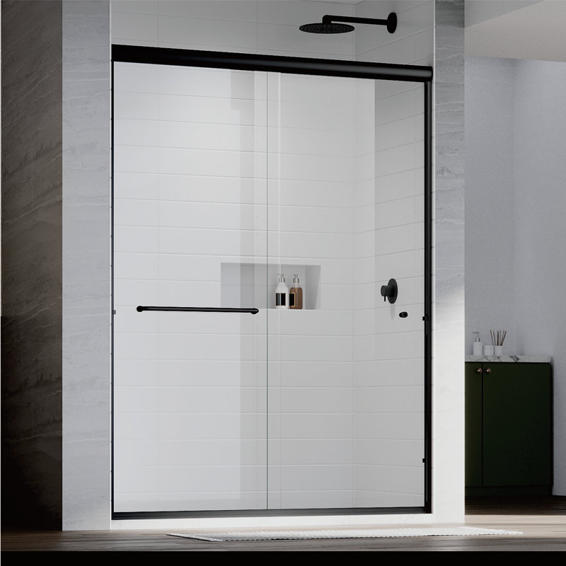 UKD07N Countess 56 to 60 in. x 60 in. H Semi-Frameless Double Sliding Shower Door in Matte Black with 1/4 in. (6.35mm) Clear Glass