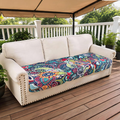 8 Piece Blue Paisley Print Stretch Cushion Cover Set Soft High Elastic Sofa Patio Seat Slipcovers with Bonus Bottom Straps Easy to Install and Machine Washable for Indoor Outdoor Furniture