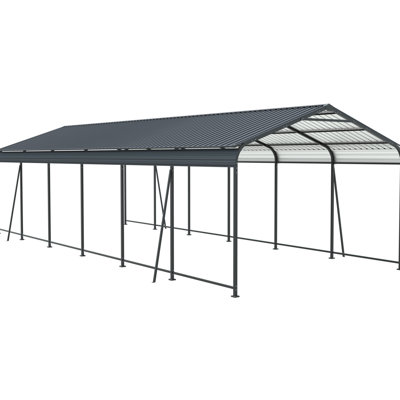 12 X 32 Ft Heavy Duty Carport With Galvanized Frame, All Construction For Extreme Weather, Vertical Stripe Roof Easy Snow And Rain Discharge, Spacious Cars Trucks, Assembly Numbered Parts Large Metal