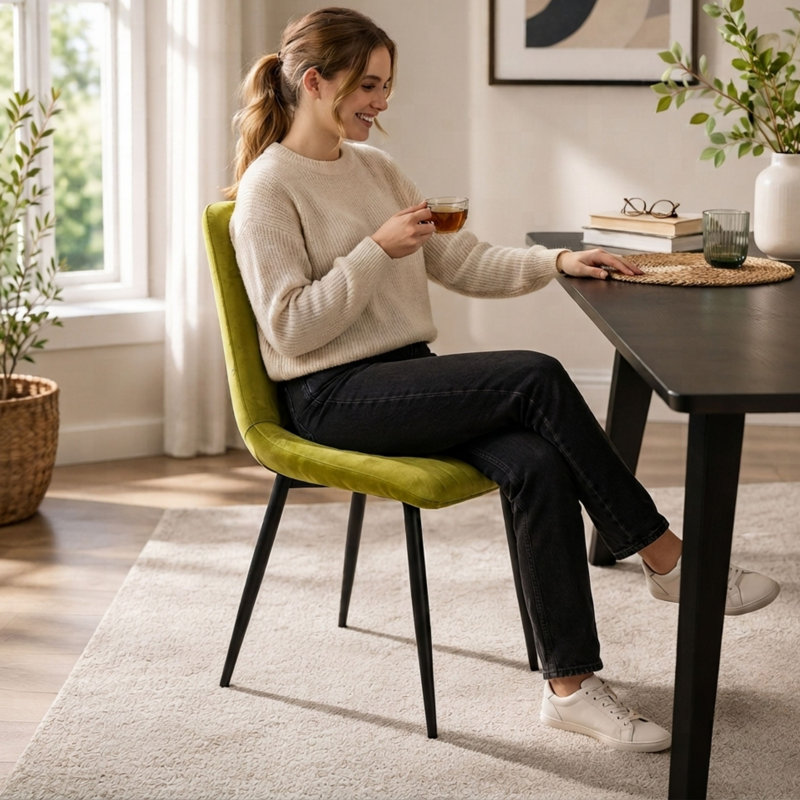 Upholstered Dining Chair, 4, Green, Black