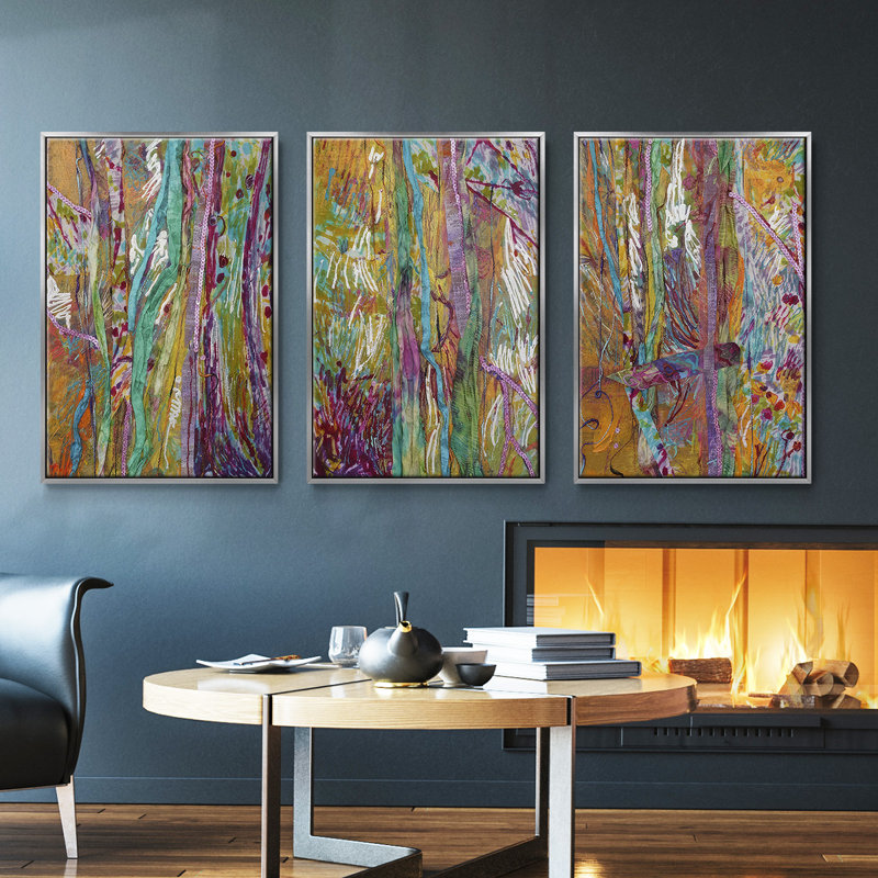 «Wake Dream I», ensemble de 3 toiles encadrées, Argent, H 27 po x l 54 po