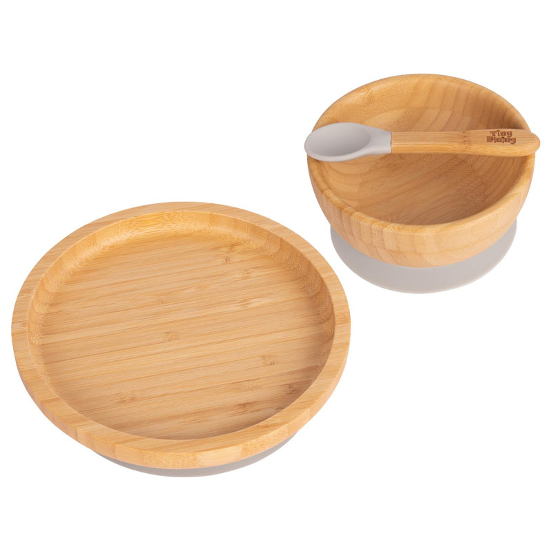 Tiny Dining - Children's Bamboo Suction Round Dinner, Grey