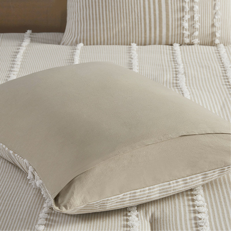 Édredon taupe et blanc - 100% coton teint, chenille, surdimensionné pour luxe 3 pièces teint en blanc, trop rembourré,